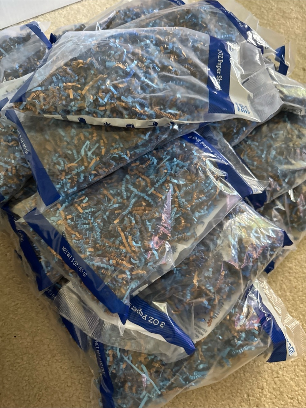 22 bags (3 oz each ) Bulk Decorative Paper Shred in Blue and Brown